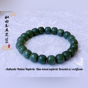 - Authentic Hetian Nephrite  Qiemo Blue-toned nephrite Bracelet w/ certificate